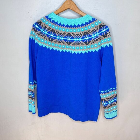 Talbots Petites Blue Fair Isle Cardigan Sweater Lp 70% Nylon 30%‎ Lambswool - Picture 5 of 5